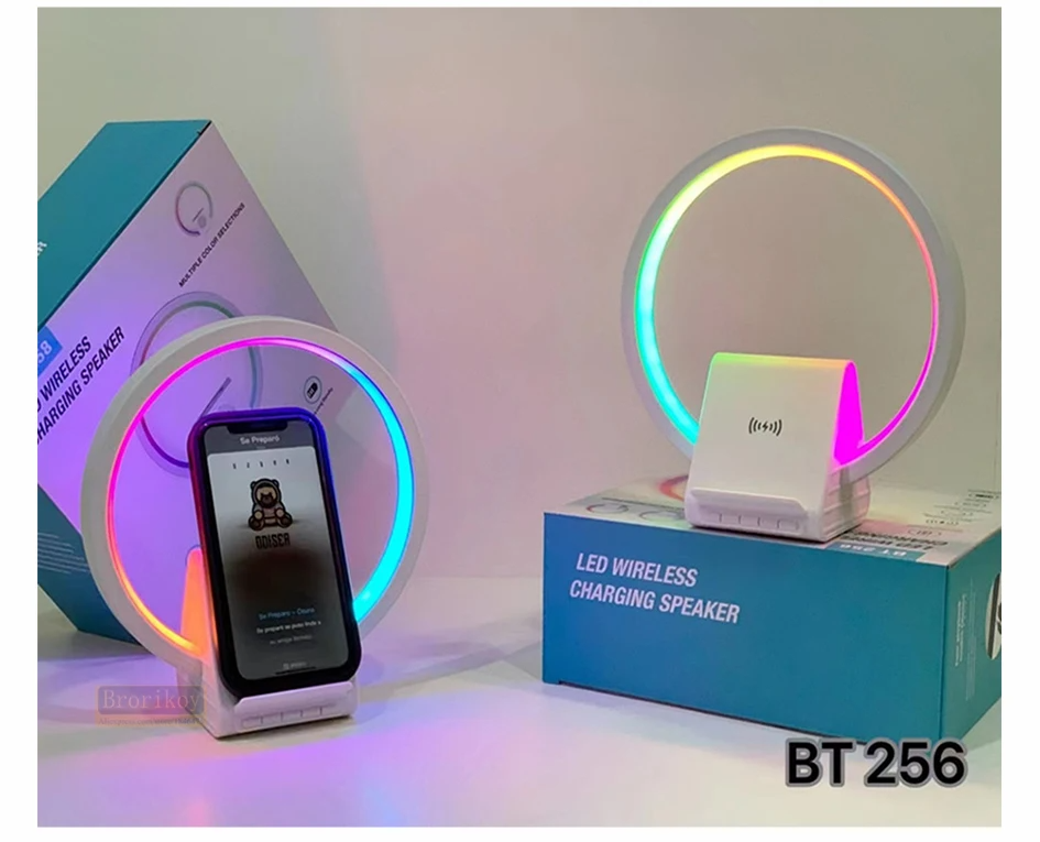 Lampe de chevet avec chargeur sans fil, haut-parleurs Bluetooth rechargeables support de charge rapide, 15W BT-256 - تنزوت