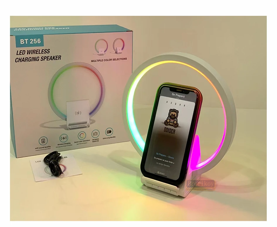 Lampe de chevet avec chargeur sans fil, haut-parleurs Bluetooth rechargeables support de charge rapide, 15W BT-256 - تنزوت