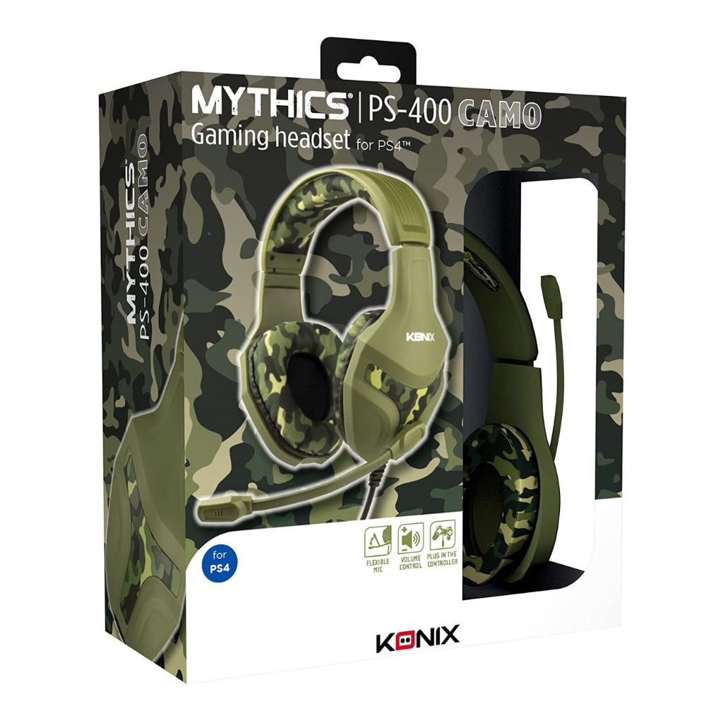 Konix Mythics Casque gaming filaire PS-400 pour console Haut-parleurs 40 mm - Microphone - Motif camouflage vert kaki - تنزوت