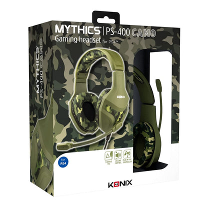 Konix Mythics Casque gaming filaire PS-400 pour console Haut-parleurs 40 mm - Microphone - Motif camouflage vert kaki - تنزوت