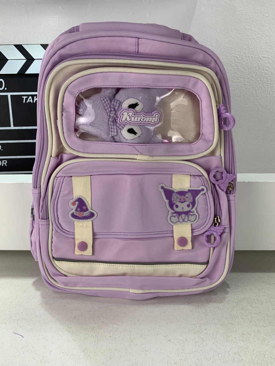 Sac à Dos Enfant Ludique avec Plusieurs Compartiment et un Peluche LM-5122 Mauve – حقيبة ظهر للأطفال بنفسجي تنزوت