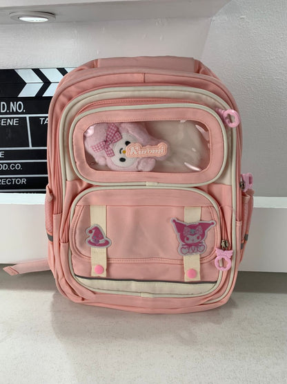 Sac à Dos Enfant Ludique avec Plusieurs Compartiment et un Peluche LM-5122 Rose – حقيبة ظهر للأطفال وردي تنزوت