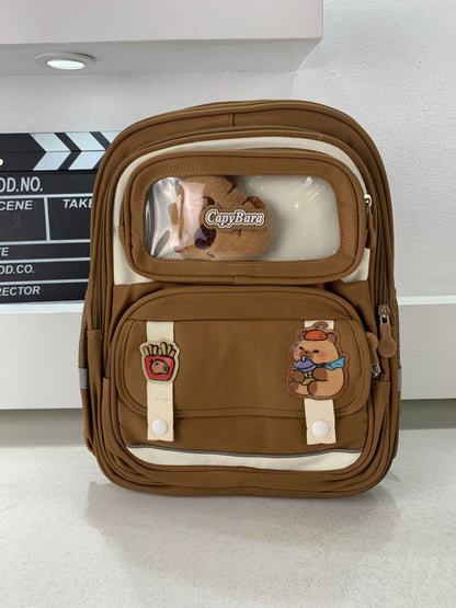 Sac à Dos Enfant Ludique avec Plusieurs Compartiment et un Peluche LM-5122 Marron – حقيبة ظهر للأطفال بني تنزوت