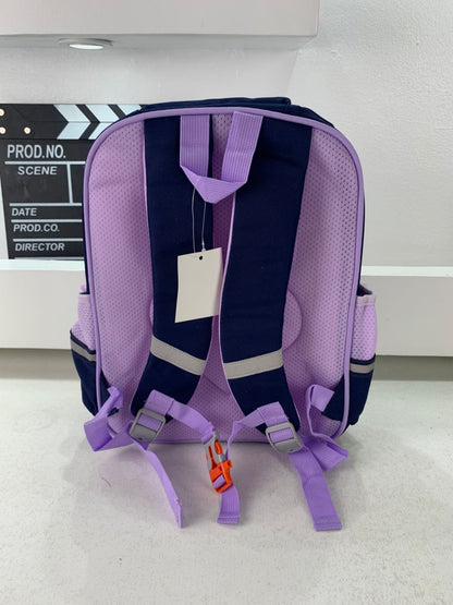 Sac à Dos Enfant Ludique avec Plusieurs Compartiment et un Peluche LM-5122 Bleu Nuit et Mauve – حقيبة ظهر للأطفال أزرق ليلي وبنفسجي تنزوت