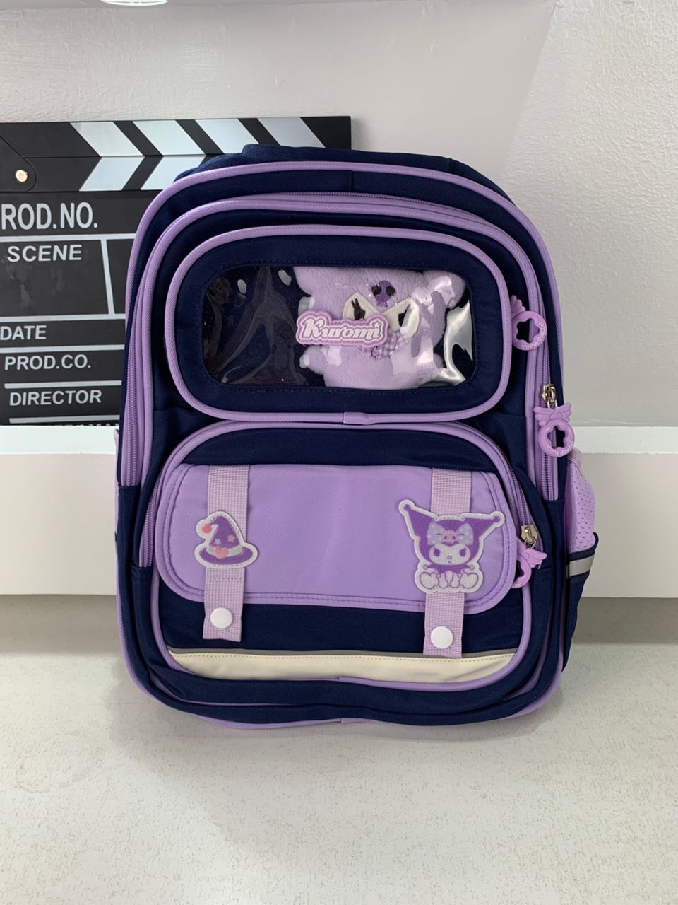 Sac à Dos Enfant Ludique avec Plusieurs Compartiment et un Peluche LM-5122 Bleu Nuit et Mauve – حقيبة ظهر للأطفال أزرق ليلي وبنفسجي تنزوت