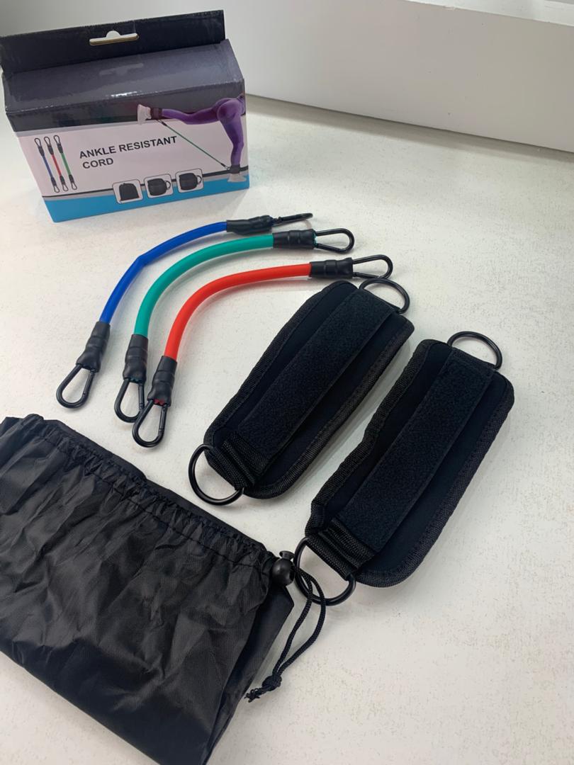 Bandes de résistance pour les jambes avec sangle de cheville 5Pcs – طقم أشرطة تدريب قابلة للتمدد تنزوت