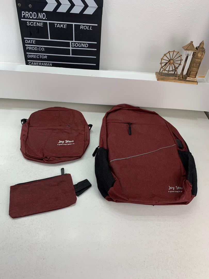 Sac à dos homme avec sac bandoulière et trousse 3en1 rouge 2755-8 – محفظة ظهر رجالية 3 قطع أحمر تنزوت