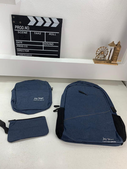 Sac à dos homme avec sac bandoulière et trousse 3en1 bleu 2755-8 – محفظة ظهر رجالية 3 قطع أزرق تنزوت