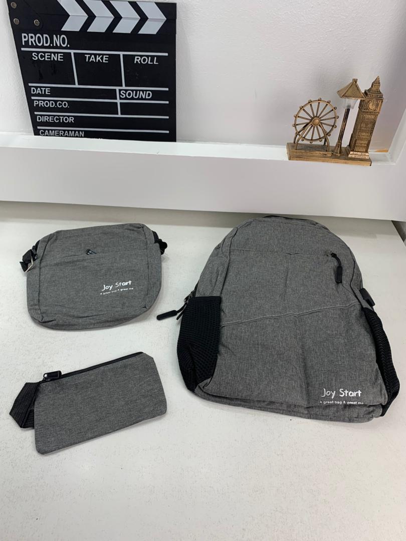 Sac à dos homme avec sac bandoulière et trousse 3en1 gris 2755-8 – محفظة ظهر رجالية 3 قطع رمادي تنزوت