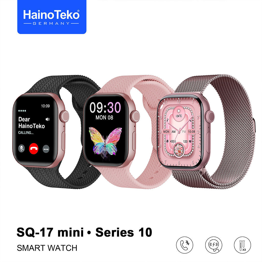 HainoTeko SQ-17 Mini Smart Watch Series 10 AMOLED avec 3 Bracelets – ساعة ذكية أصلية للنساء تنزوت