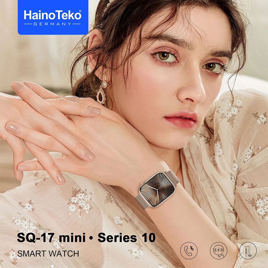 HainoTeko SQ-17 Mini Smart Watch Series 10 AMOLED avec 3 Bracelets – ساعة ذكية أصلية للنساء تنزوت