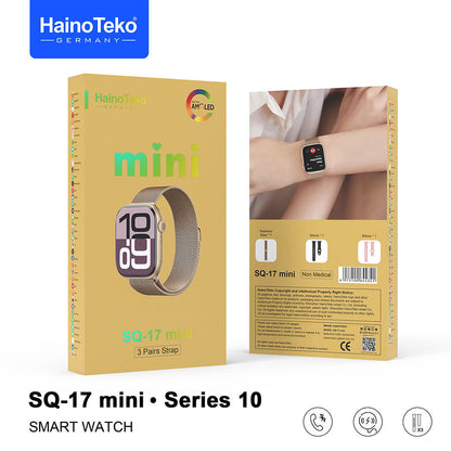 HainoTeko SQ-17 Mini Smart Watch Series 10 AMOLED avec 3 Bracelets – ساعة ذكية أصلية للنساء تنزوت