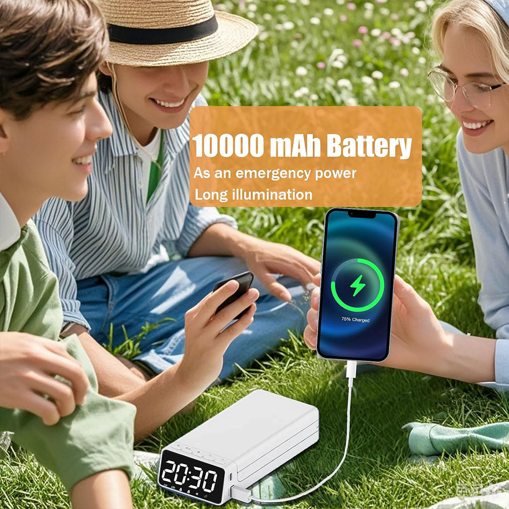 Lampe de bureau rechargeable sans fil avec réveil LED et power bank 10 000 mAh – مصباح مكتب ومصباح مع شاحن متنقل تنزوت