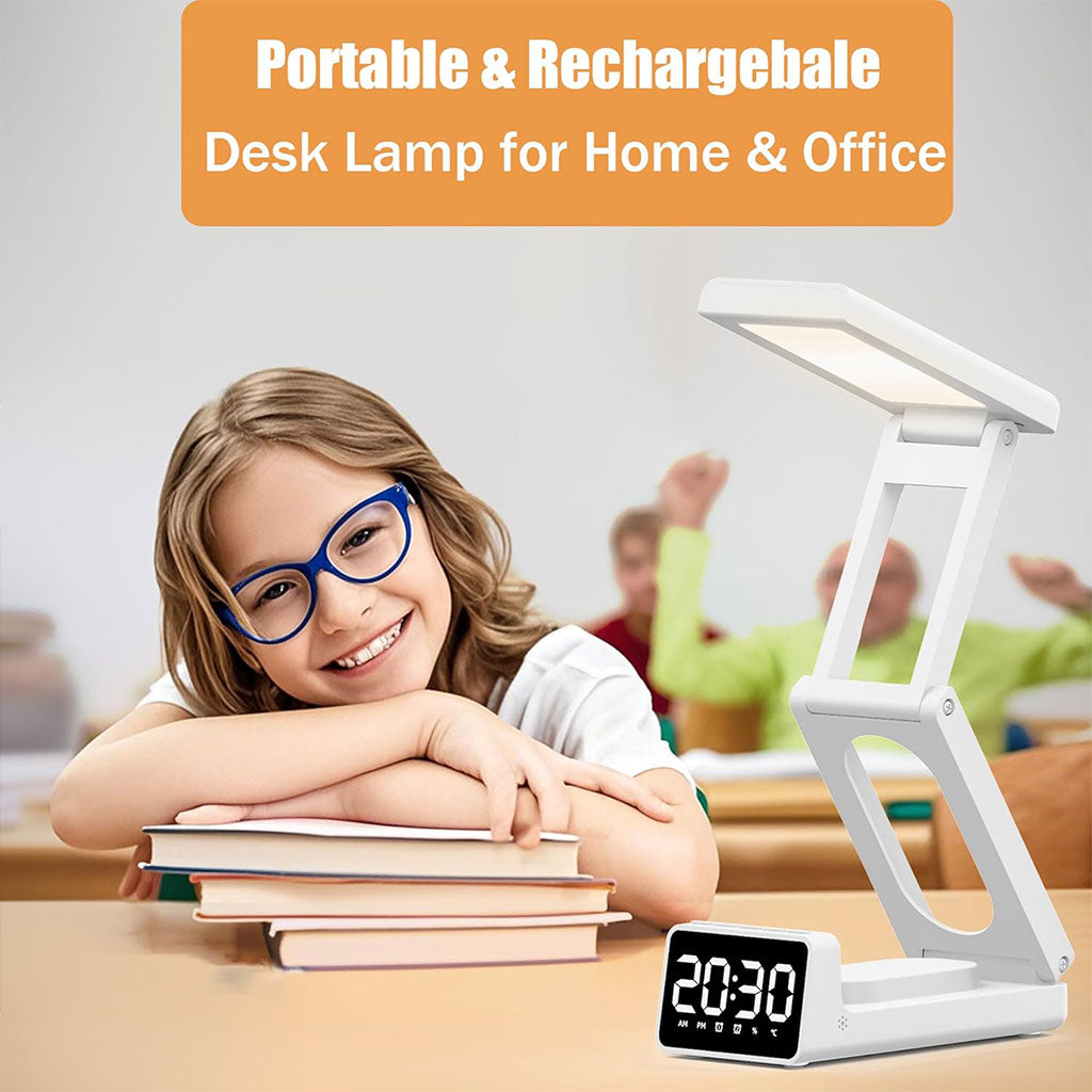 Lampe de bureau rechargeable sans fil avec réveil LED et power bank 10 000 mAh – مصباح مكتب ومصباح مع شاحن متنقل تنزوت