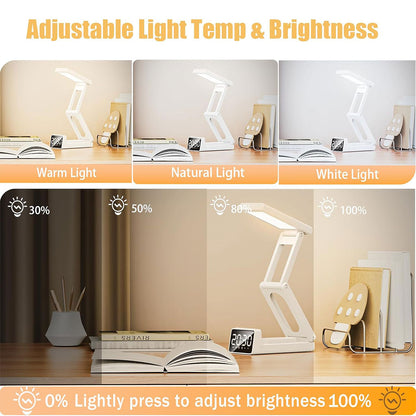 Lampe de bureau rechargeable sans fil avec réveil LED et power bank 10 000 mAh – مصباح مكتب ومصباح مع شاحن متنقل تنزوت