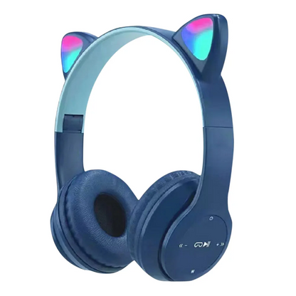 Casque Bluetooth sans fil avec oreilles de chat LED clignotantes P47M - تنزوت
