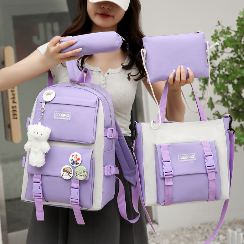 Ensemble de sacs d’école Kawai pour adolescents 4Pcs HAOLIDA V2 Mauve – محفظة 4 قطع كاواي بنفسجي تنزوت