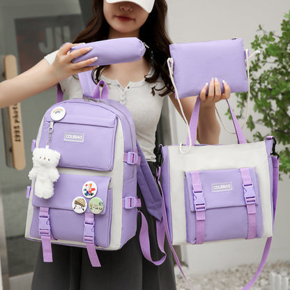 Ensemble de sacs d’école Kawai pour adolescents 4Pcs HAOLIDA V2 Mauve – محفظة 4 قطع كاواي بنفسجي تنزوت