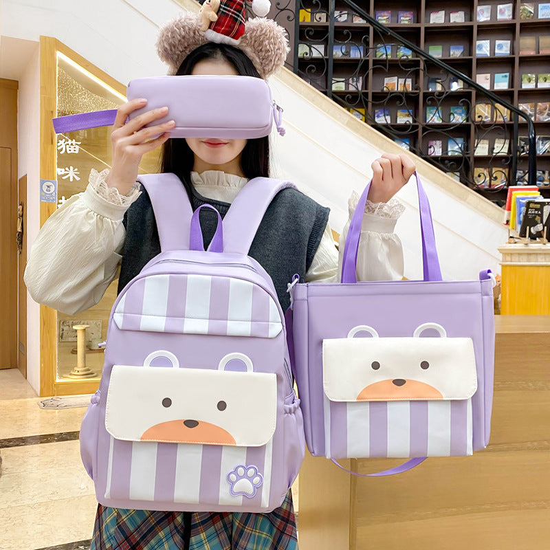 Ensemble de sacs d’école Kawai pour adolescents 3Pcs Ours Mauve – محفظة 3 قطع كاواي بنفسجي تنزوت