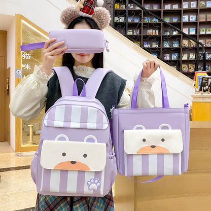 Ensemble de sacs d’école Kawai pour adolescents 3Pcs Ours Mauve – محفظة 3 قطع كاواي بنفسجي تنزوت