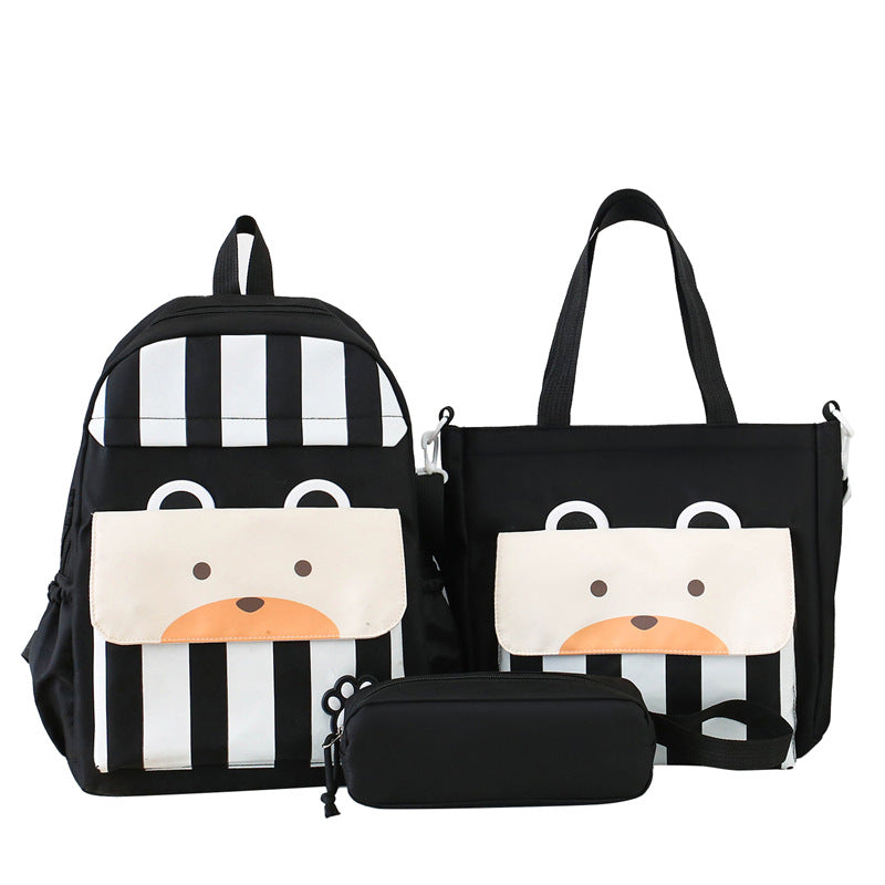 Ensemble de sacs d’école Kawai pour adolescents 3Pcs Ours Noir – محفظة 3 قطع كاواي أسود تنزوت