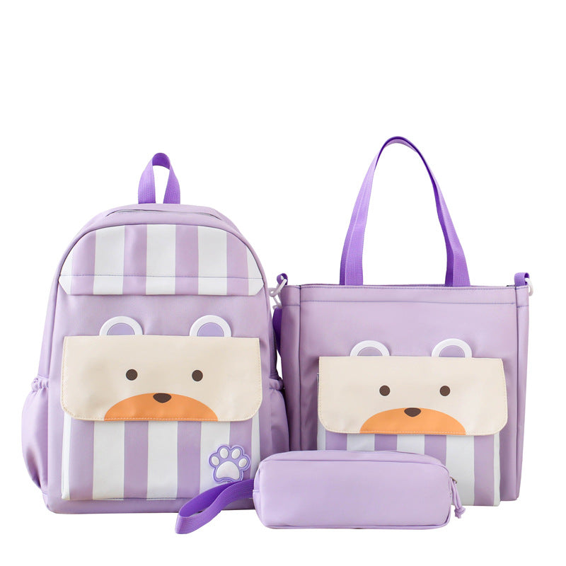 Ensemble de sacs d’école Kawai pour adolescents 3Pcs Ours Mauve – محفظة 3 قطع كاواي بنفسجي تنزوت