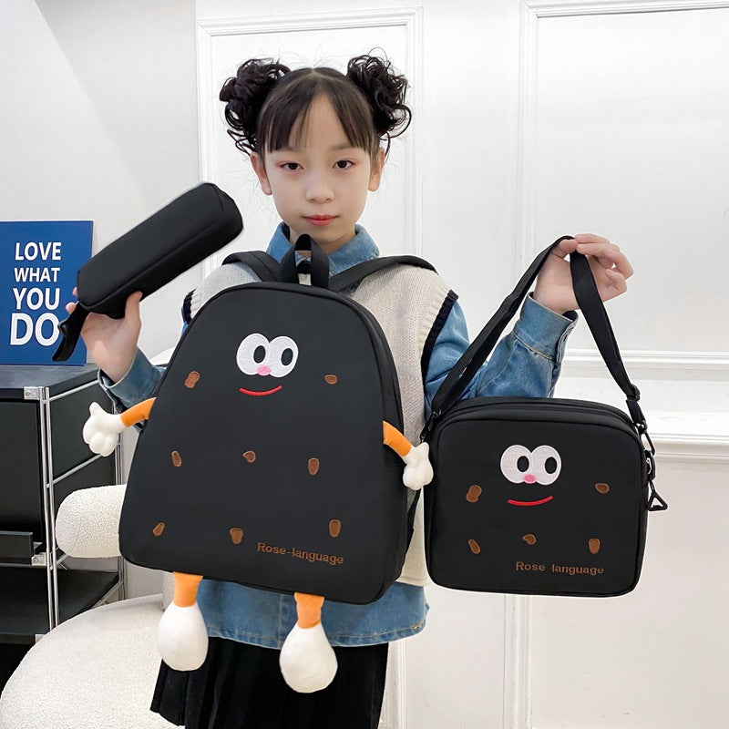 Ensemble de sacs d’école Kawai pour adolescents 3Pcs Language Noir – محفظة 3 قطع كاواي أسود تنزوت