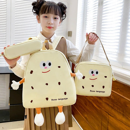 Ensemble de sacs d’école Kawai pour adolescents 3Pcs Language Jaune – محفظة 3 قطع كاواي أصفر تنزوت