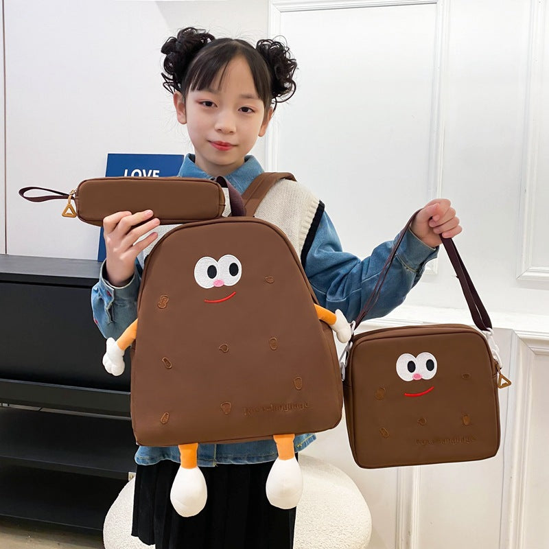 Ensemble de sacs d’école Kawai pour adolescents 3Pcs Language Marron – محفظة 3 قطع كاواي بني تنزوت