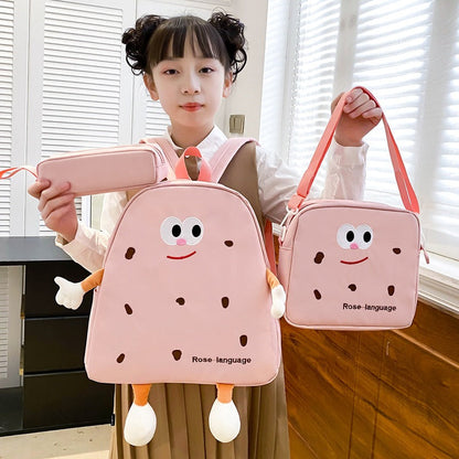 Ensemble de sacs d’école Kawai pour adolescents 3Pcs Language Rose – محفظة 3 قطع كاواي وردي تنزوت