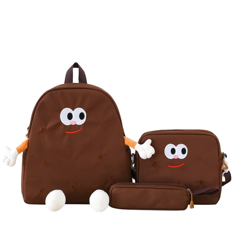 Ensemble de sacs d’école Kawai pour adolescents 3Pcs Language Marron – محفظة 3 قطع كاواي بني تنزوت