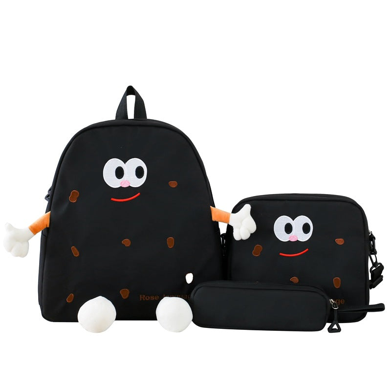 Ensemble de sacs d’école Kawai pour adolescents 3Pcs Language Noir – محفظة 3 قطع كاواي أسود تنزوت