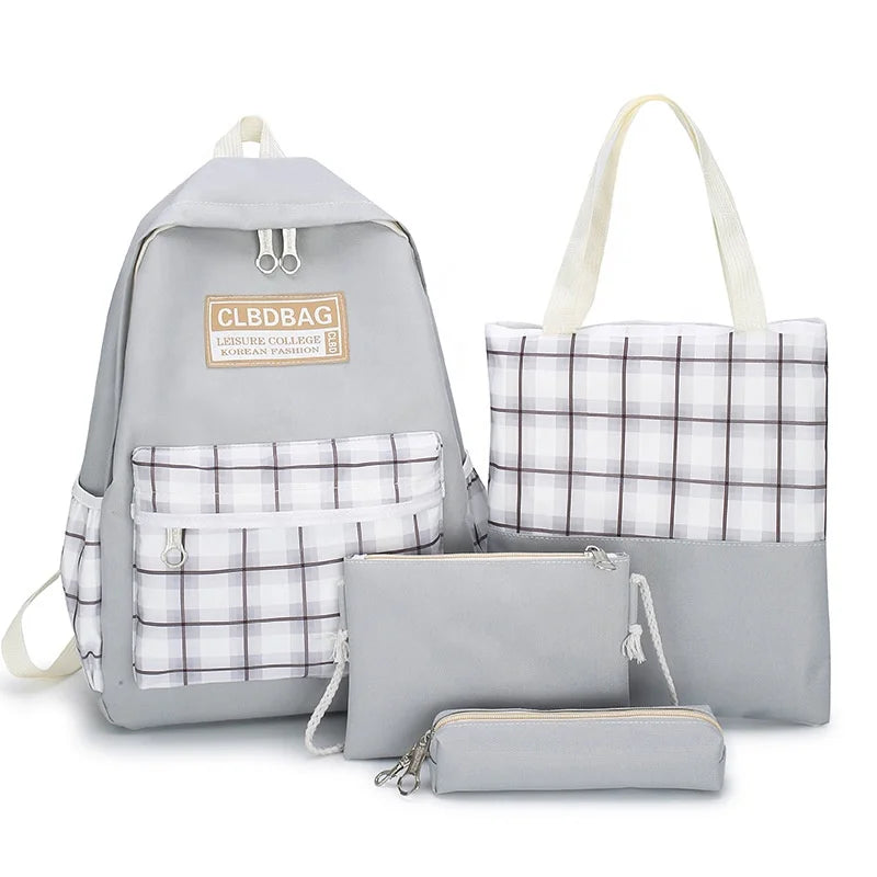 Ensemble de sacs d’école Kawai pour adolescents 4Pcs CLBD V4 Gris – محفظة 4 قطع كاواي رمادي تنزوت