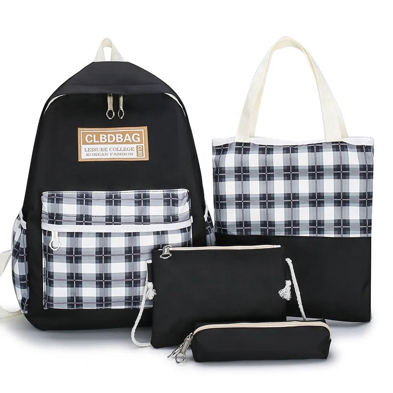 Ensemble de sacs d’école Kawai pour adolescents 4Pcs CLBD V4 Noir – محفظة 4 قطع كاواي أسود تنزوت