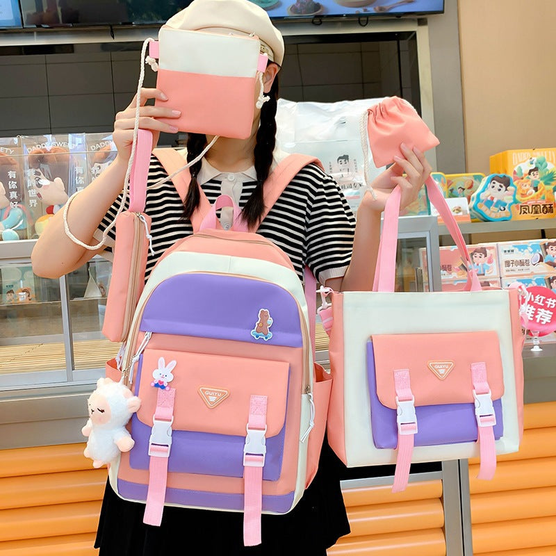 Ensemble de sacs d’école Kawai pour adolescents 5Pcs Guiyu V1 Rose – محفظة 5 قطع كاواي وردي تنزوت