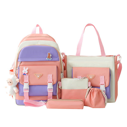 Ensemble de sacs d’école Kawai pour adolescents 5Pcs Guiyu V1 Rose – محفظة 5 قطع كاواي وردي تنزوت
