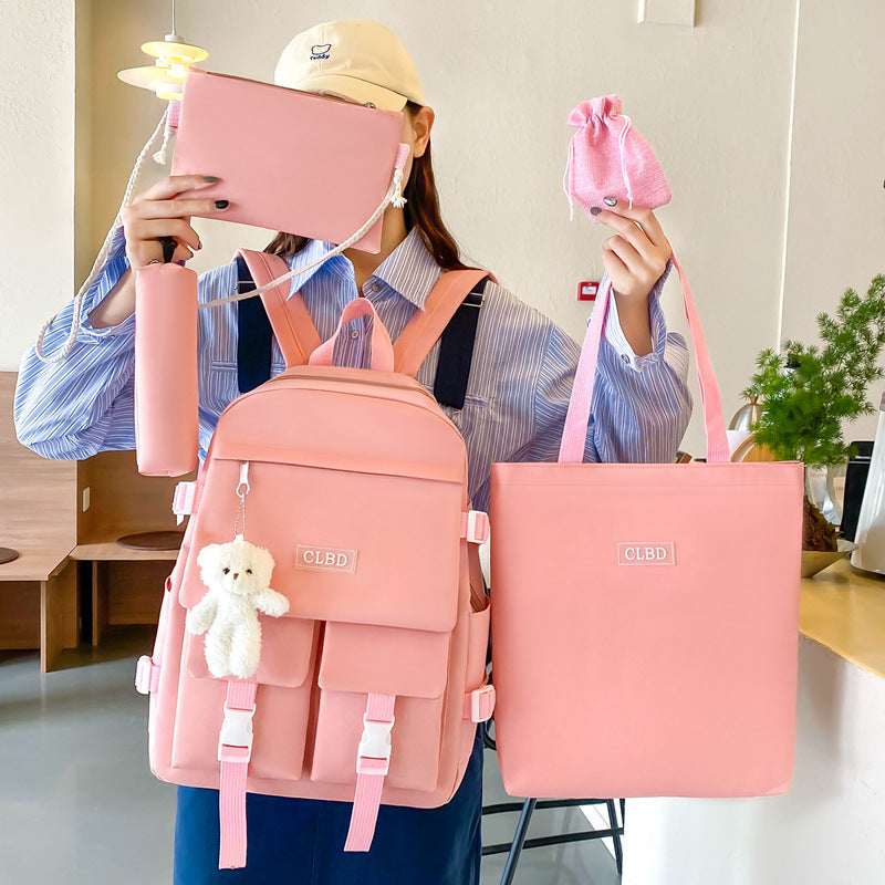 Ensemble de sacs d’école Kawai pour adolescents 5Pcs CLBD V2 Rose – محفظة 5 قطع كاواي وردي تنزوت