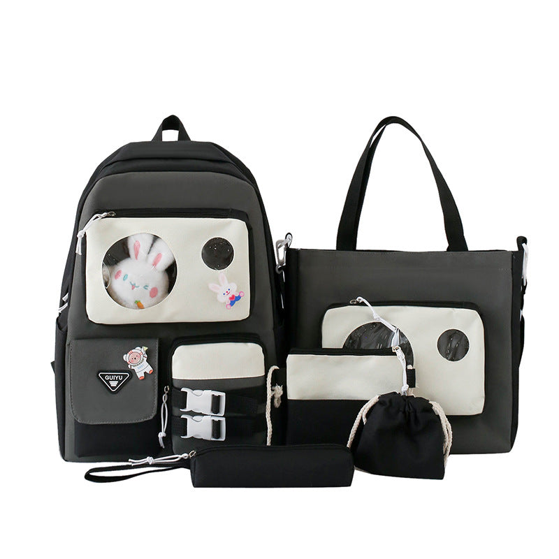 Ensemble de sacs d’école Kawai pour adolescents 5Pcs Guiyu V2 Noir et Gris– محفظة 5 قطع كاواي أسود ورمادي تنزوت