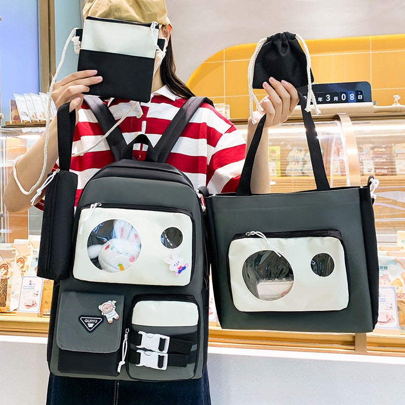 Ensemble de sacs d’école Kawai pour adolescents 5Pcs Guiyu V2 Noir et Gris– محفظة 5 قطع كاواي أسود ورمادي تنزوت