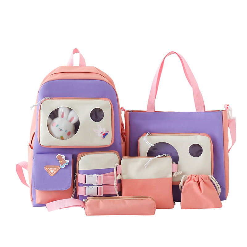 Ensemble de sacs d’école Kawai pour adolescents 5Pcs Guiyu V2 Rose – محفظة 5 قطع كاواي وردي تنزوت