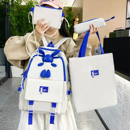 Ensemble de sacs d’école Kawai pour adolescents 4Pcs Lapin X Gris – محفظة 4 قطع كاواي رمادي تنزوت