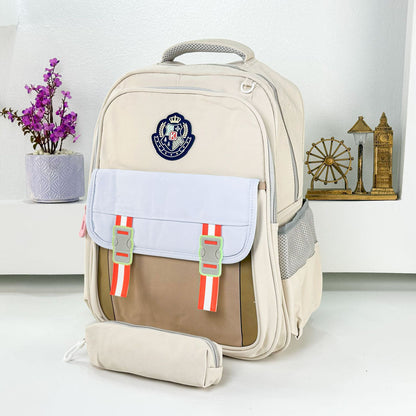 Sac à Dos pour Enfants avec Trousse Assortie KBAG Beige – حقيبة ظهر مدرسية للأطفال مع مقلمة بيج تنزوت