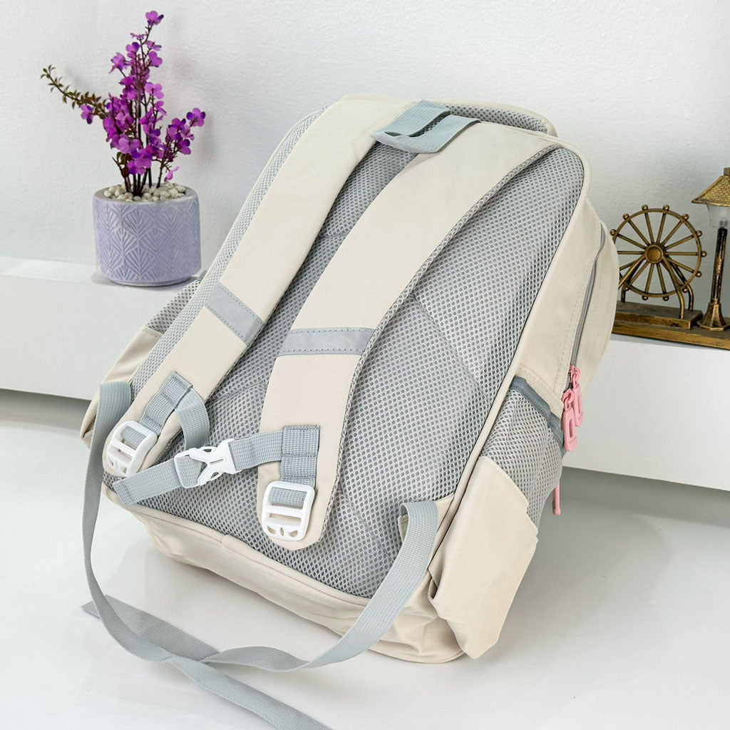 Sac à Dos pour Enfants avec Trousse Assortie KBAG Beige – حقيبة ظهر مدرسية للأطفال مع مقلمة بيج تنزوت