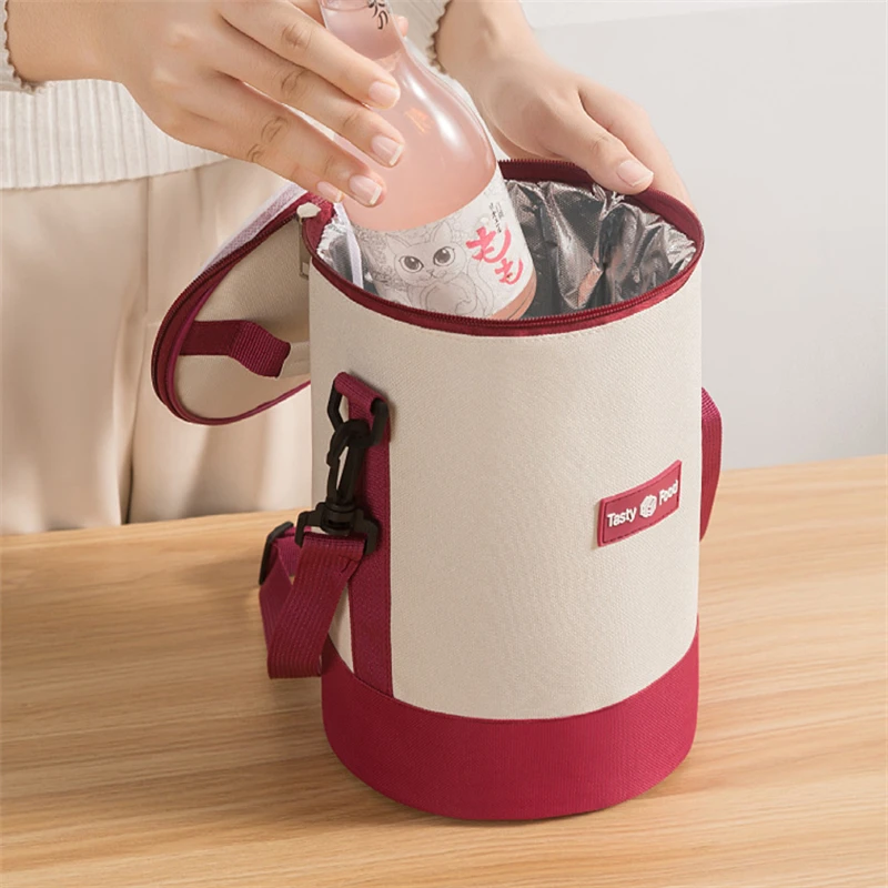 Sac à Lunch cylindrique Thermiques fourre-tout rond en aluminium تنزوت
