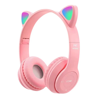 Casque Bluetooth sans fil avec oreilles de chat LED clignotantes P47M - تنزوت
