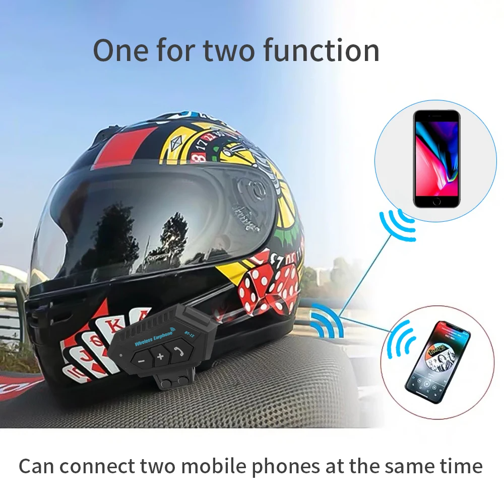 Écouteurs de moto sans fil Bluetooth 5.0 étanche FM GPS deux côtés BT12 - تنزوت
