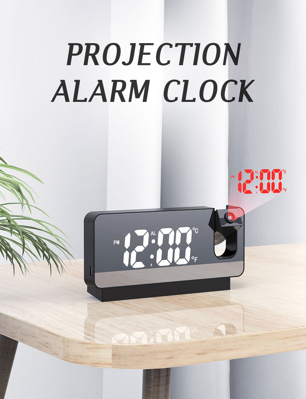Réveil numérique intelligent avec projecteur 180° TempéRature USB , Snooze تنزوت