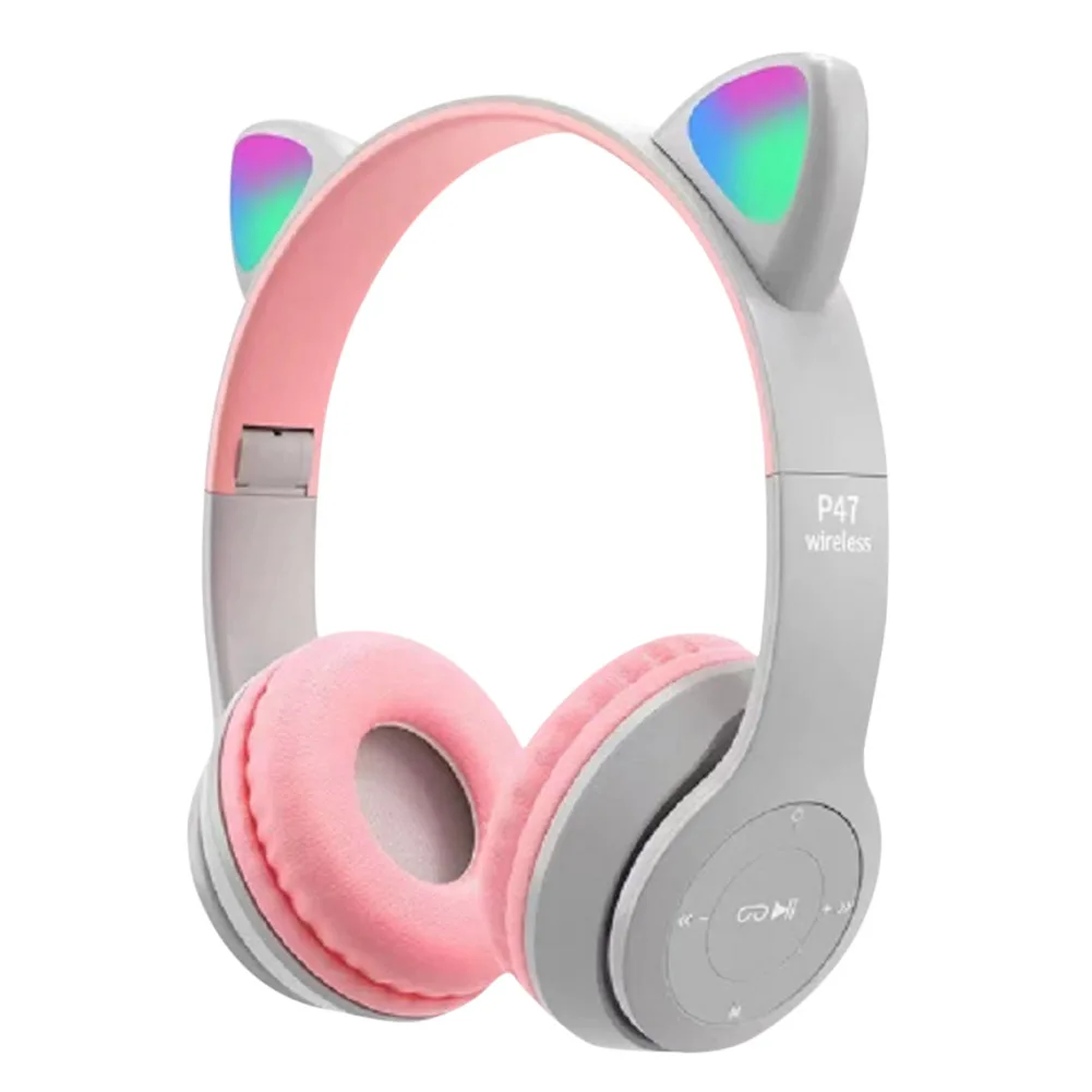 Casque Bluetooth sans fil avec oreilles de chat LED clignotantes P47M - تنزوت