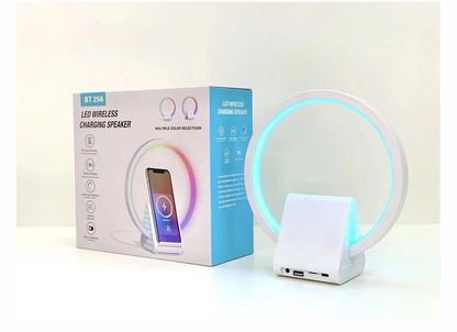 Lampe de chevet avec chargeur sans fil, haut-parleurs Bluetooth rechargeables support de charge rapide, 15W BT-256 - تنزوت