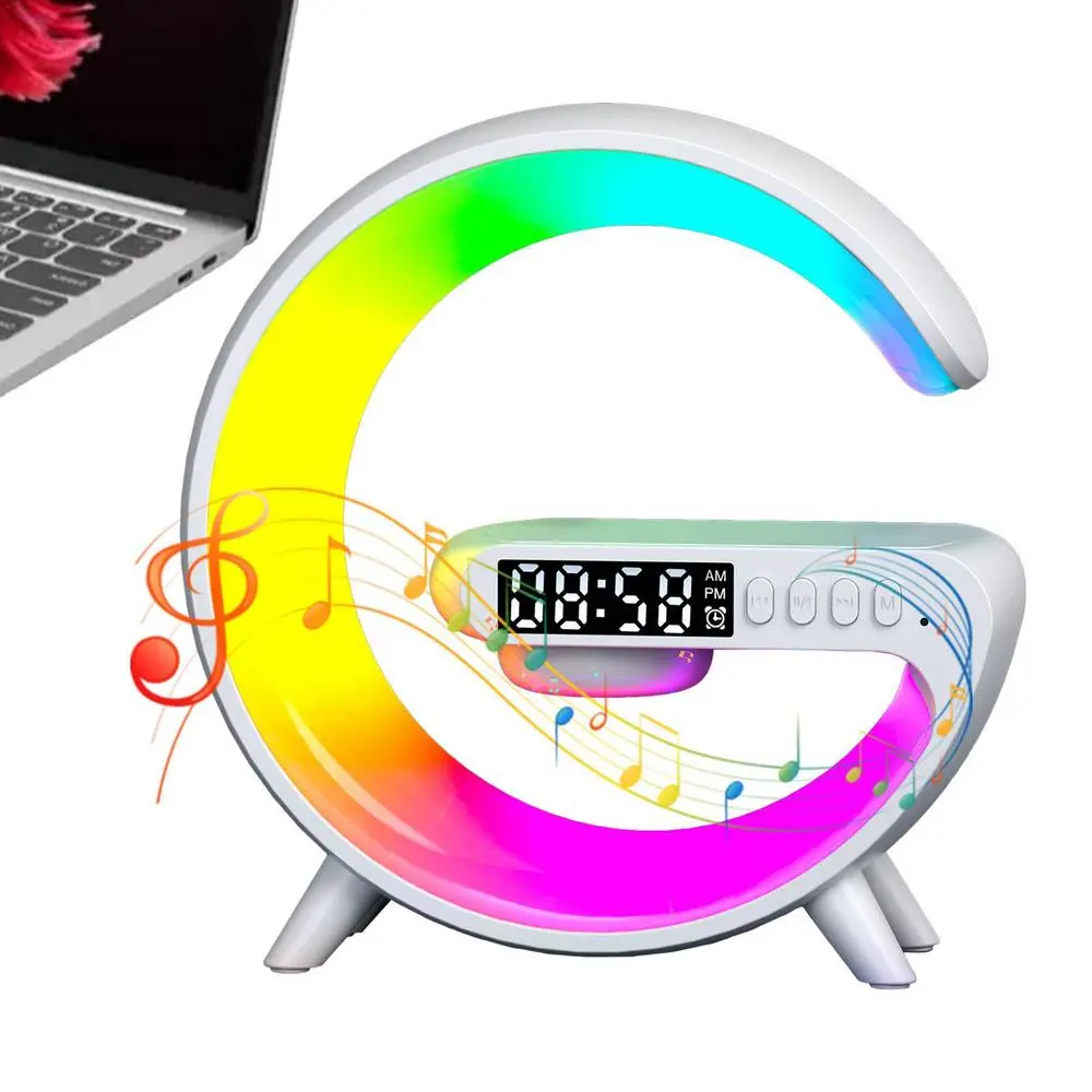 Réveil intelligente type G Bluetooth chargement sans fil haut-parleur RGB lumineuses G63-Blanc - تنزوت